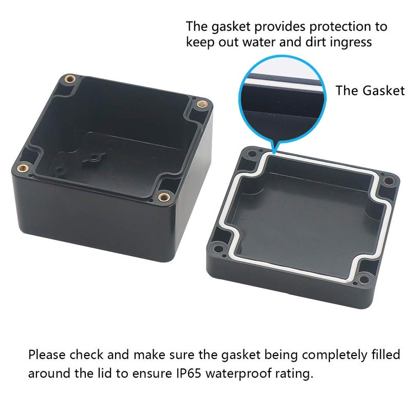 Zulkit Junction Box, Zulkit Project Box IP65 Waterproof Outdoor Box ABS Plastic Electrical Boxes Electronic Enclosure Black 3.27 x 3.19 x 2.20 inch (83 x 81 x 56mm)(Pack of 1) - Image 4